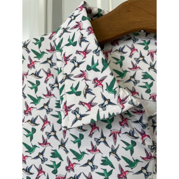 Seabreeze Hummingbird Print Long Sleeve Polo Shirt Size Med Athleisure White NEW - Picture 3 of 7